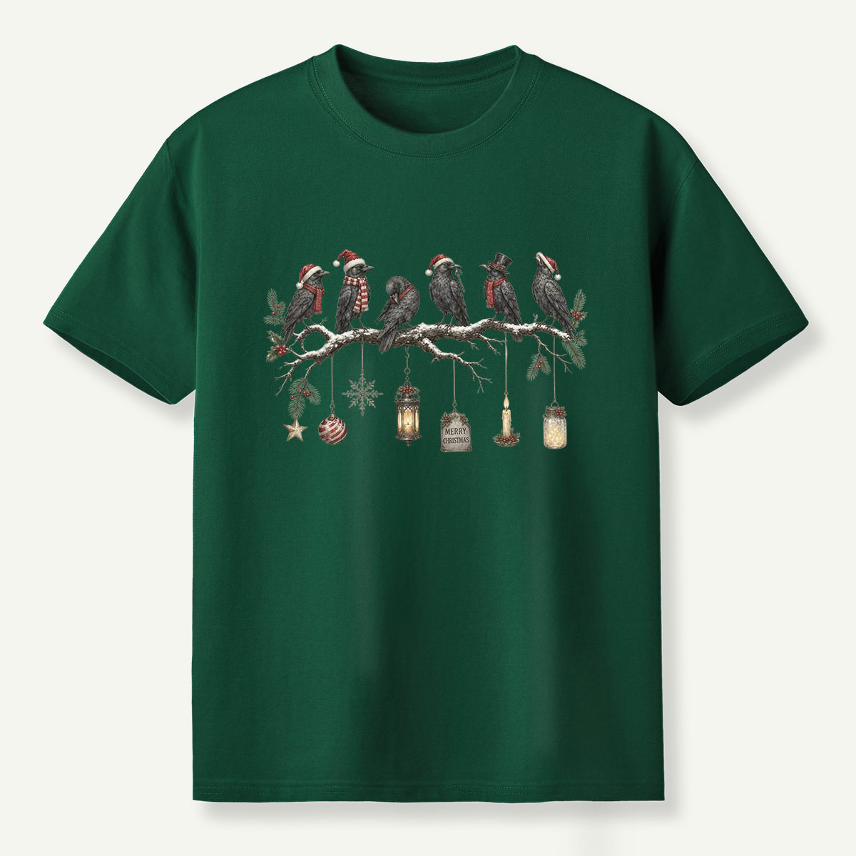 Christmas Ravens On Snowy Branch T-Shirt