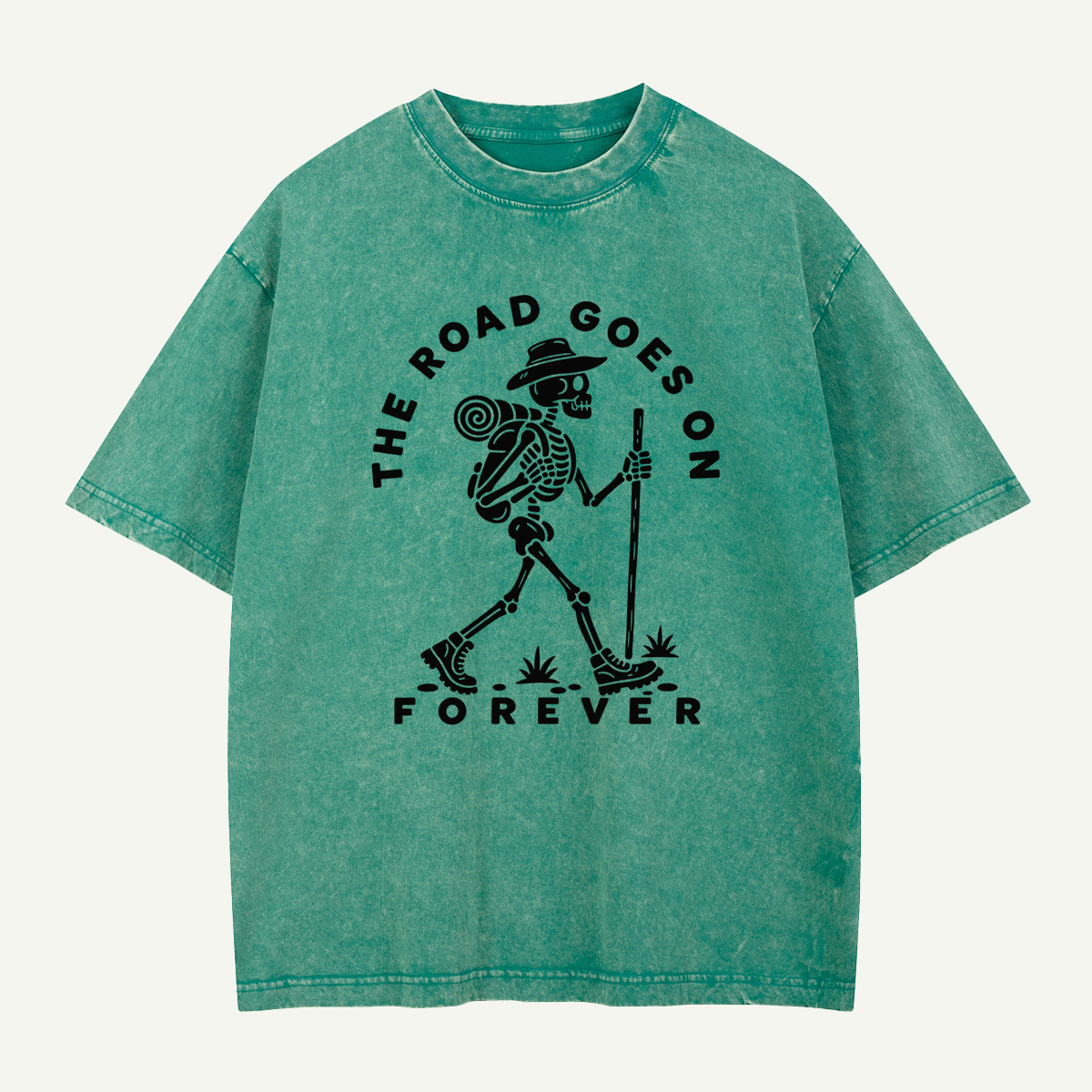 The Road Goes On Forever Skeleton Hiker Washed T-Shirt