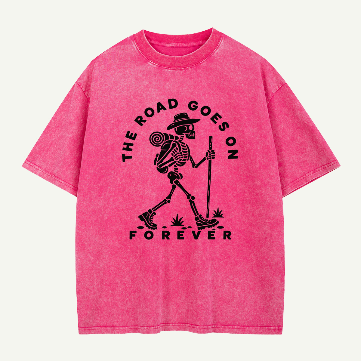 The Road Goes On Forever Skeleton Hiker Washed T-Shirt