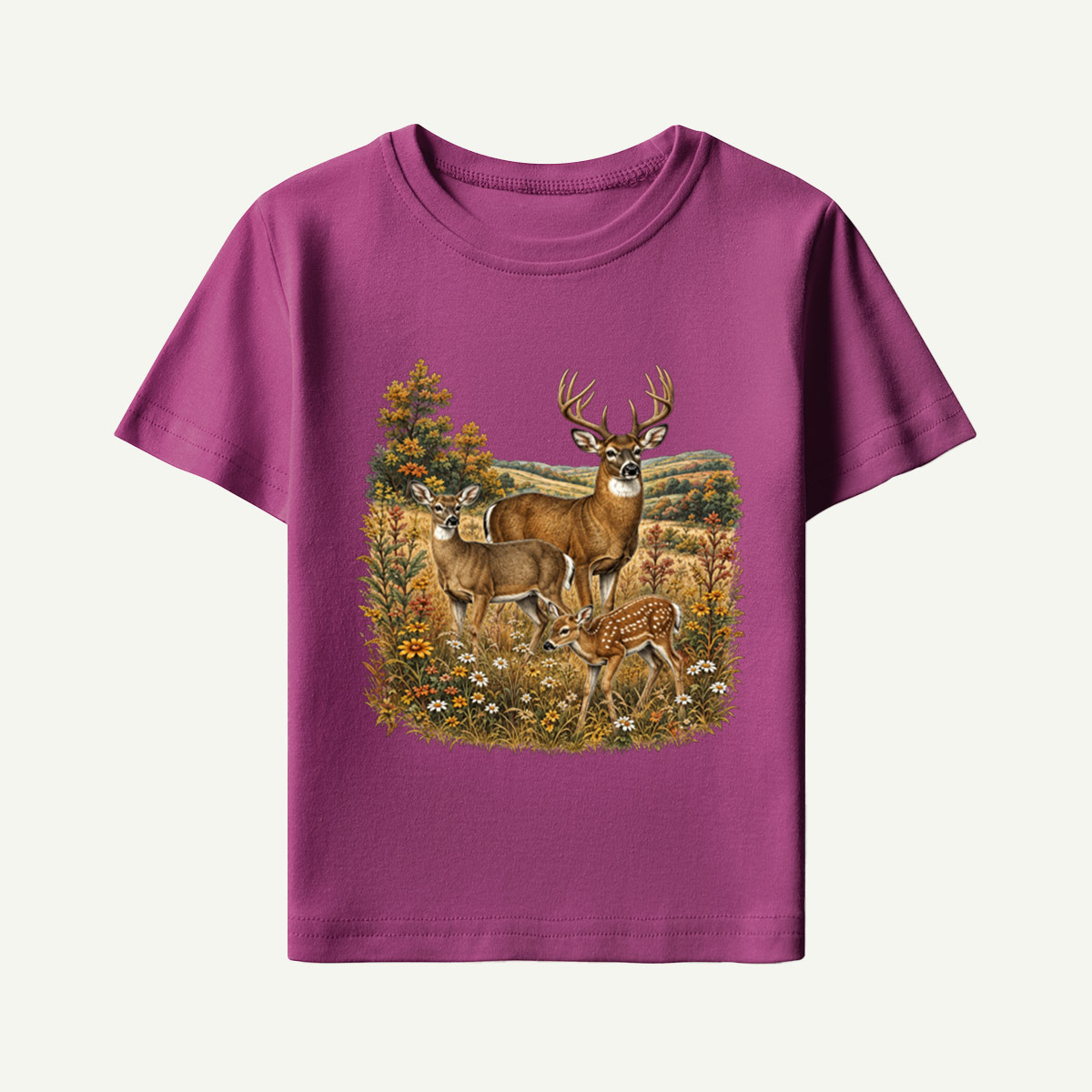 Autumn Deer Family Meadow Scene Kids T-Shirt