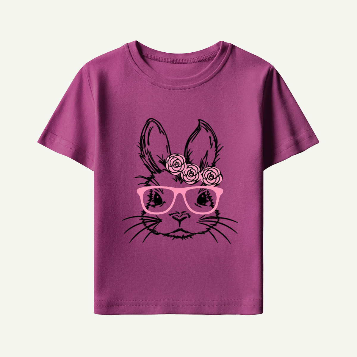 Pink Glasses Floral Bunny Portrait Kids T-Shirt