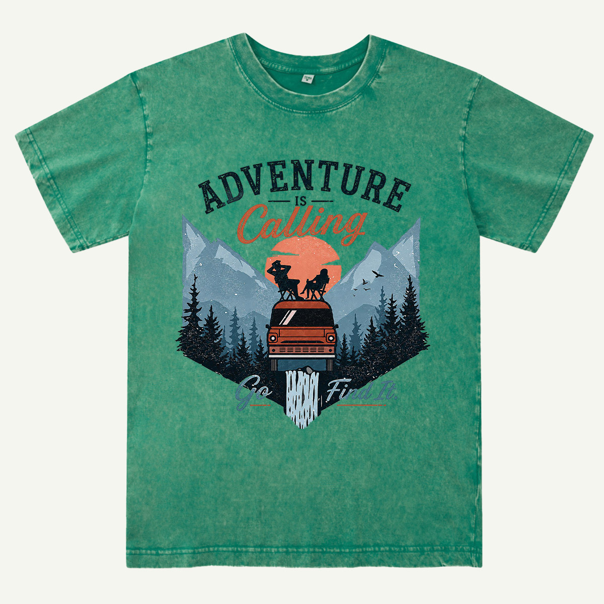 Adventure Is Calling Camper Van Mountain Washed T-Shirt