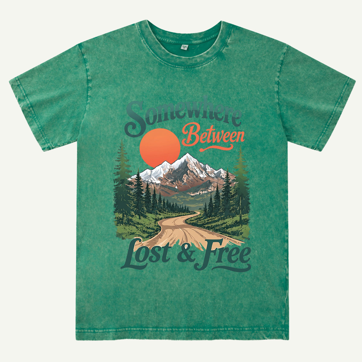 Somewhere Between Lost and Free Mountain Nature Washed T-Shirt