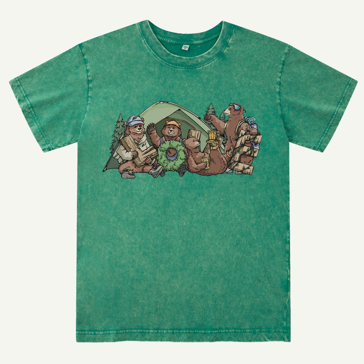 Happy Camping Bears Washed T-Shirt
