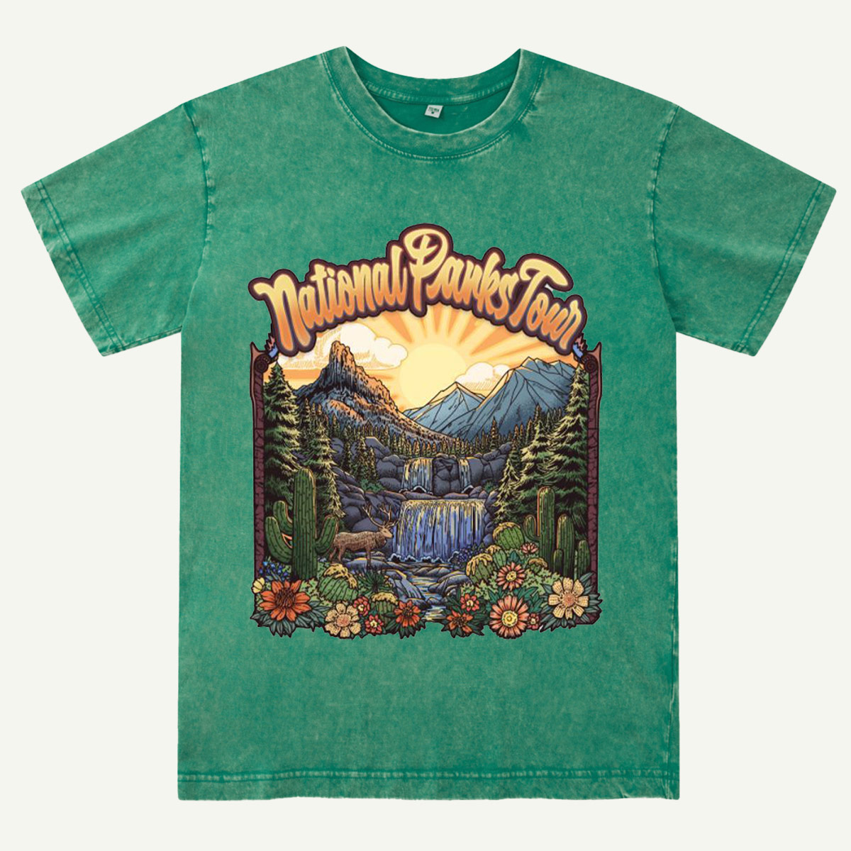 Mountain Waterfall Scenic Landscape National Parks Washed T-Shirt