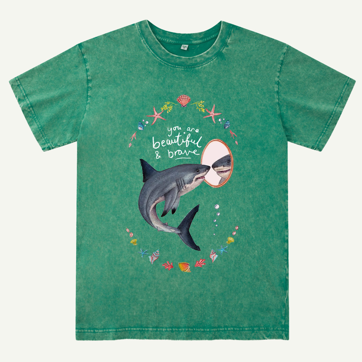 Beautiful and Brave Shark Washed T-Shirt
