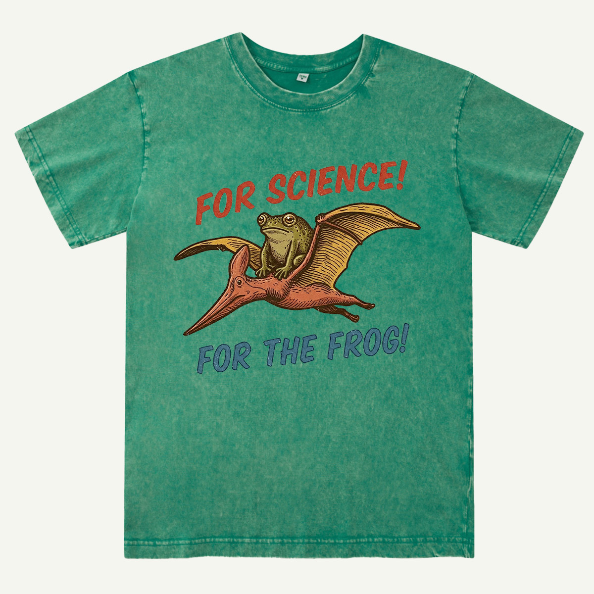 For Science Frog Riding Pterosaur Washed T-Shirt