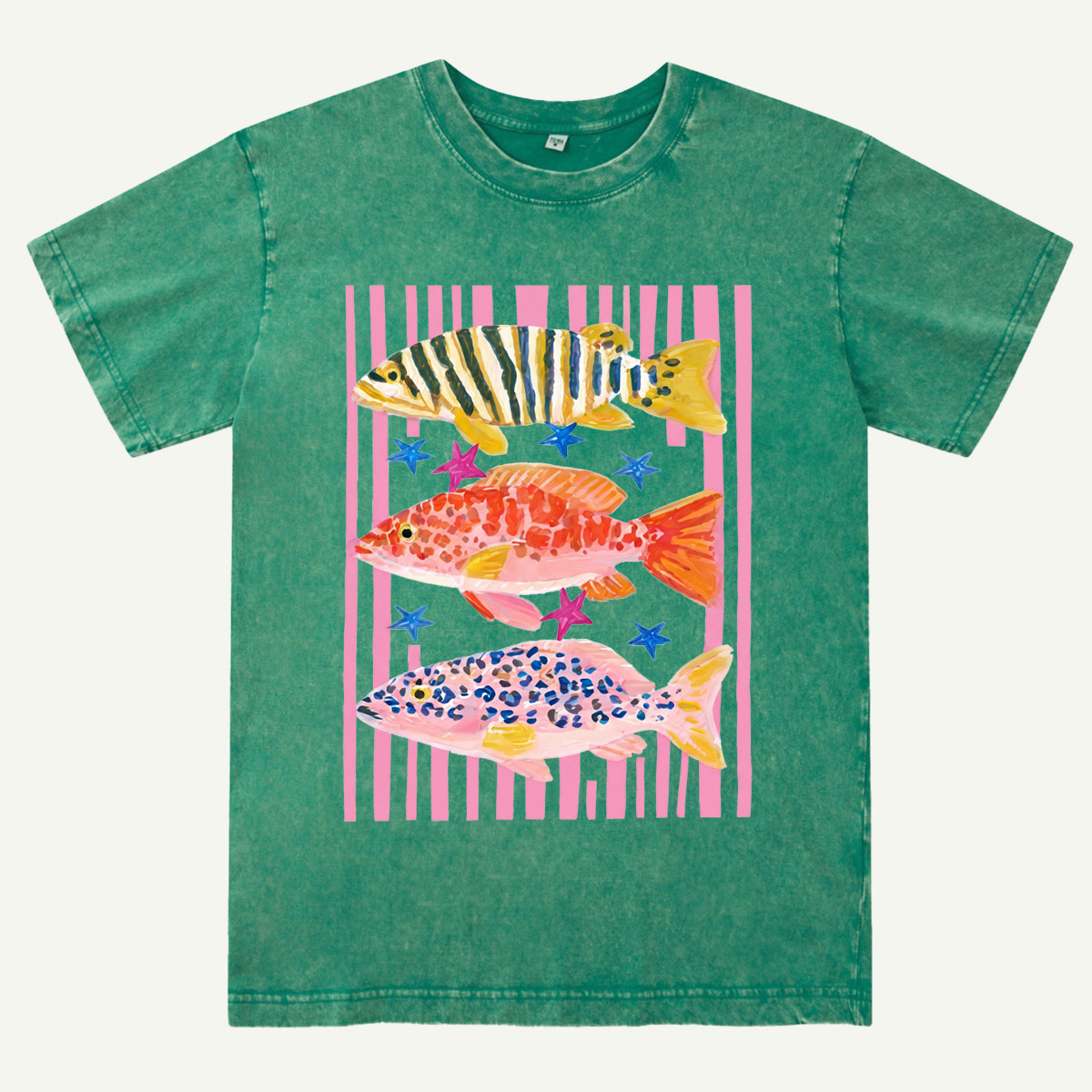 Striped Ocean Fish Washed T-Shirt