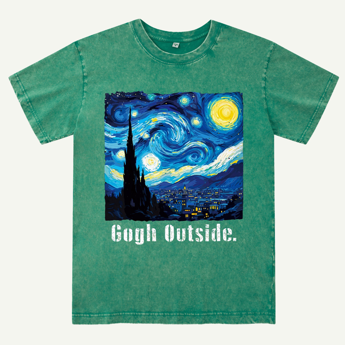 Swirl Night Sky Gogh Outside Washed T-Shirt