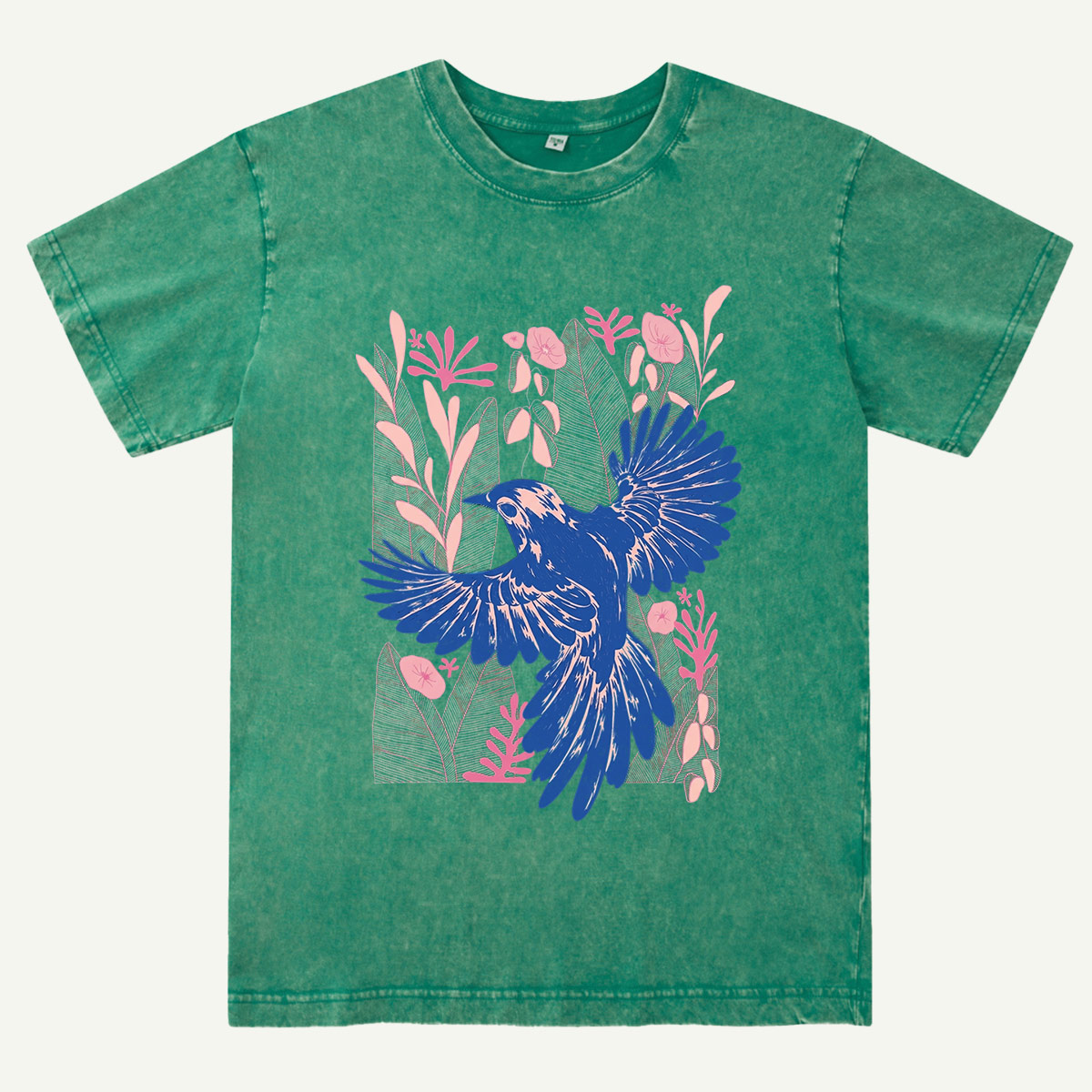 Vintage Blue Bird Botanical Washed T-Shirt