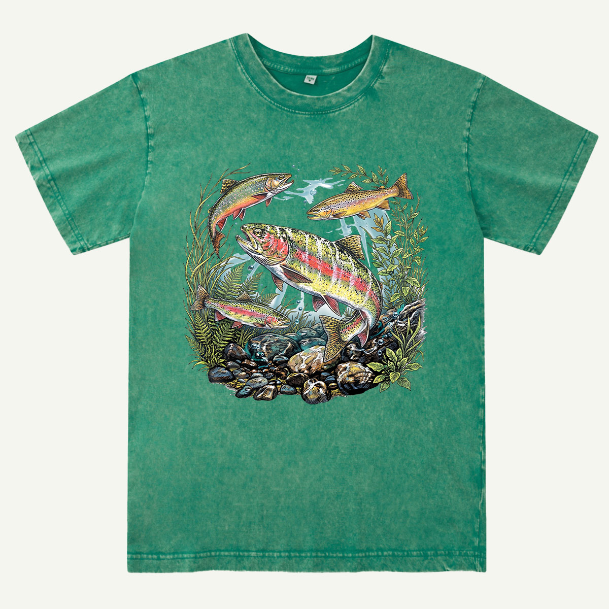 Trout Fishing Freshwater Fish Nature Washed T-Shirt