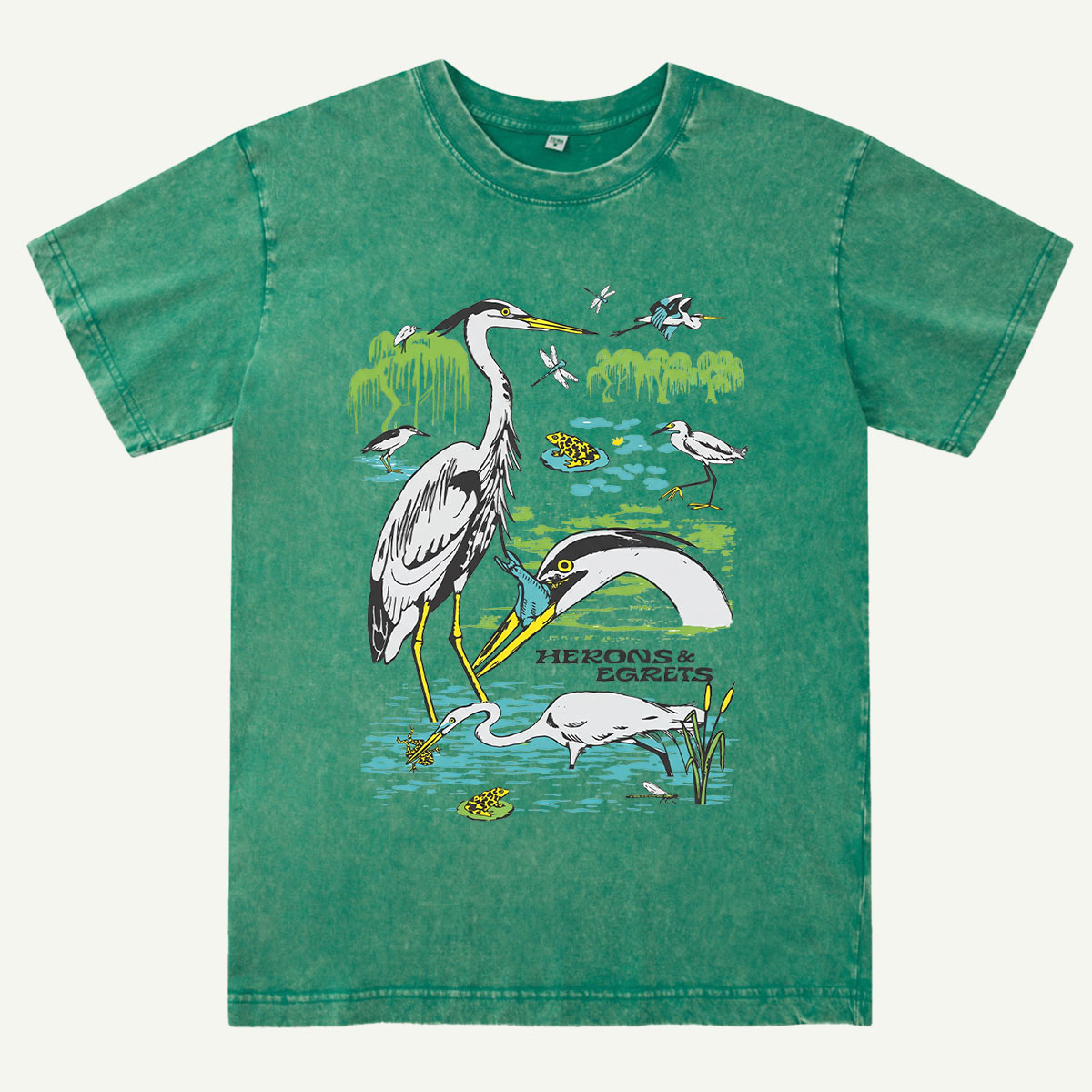 Heron Wetland Wildlife Waterbird Washed T-Shirt