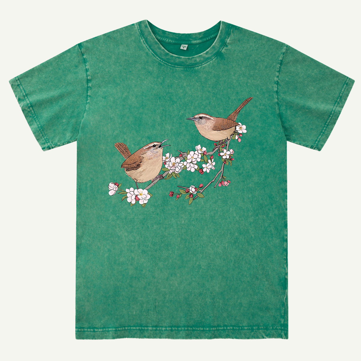 Songbirds On Blooming Branch Nature Washed T-Shirt