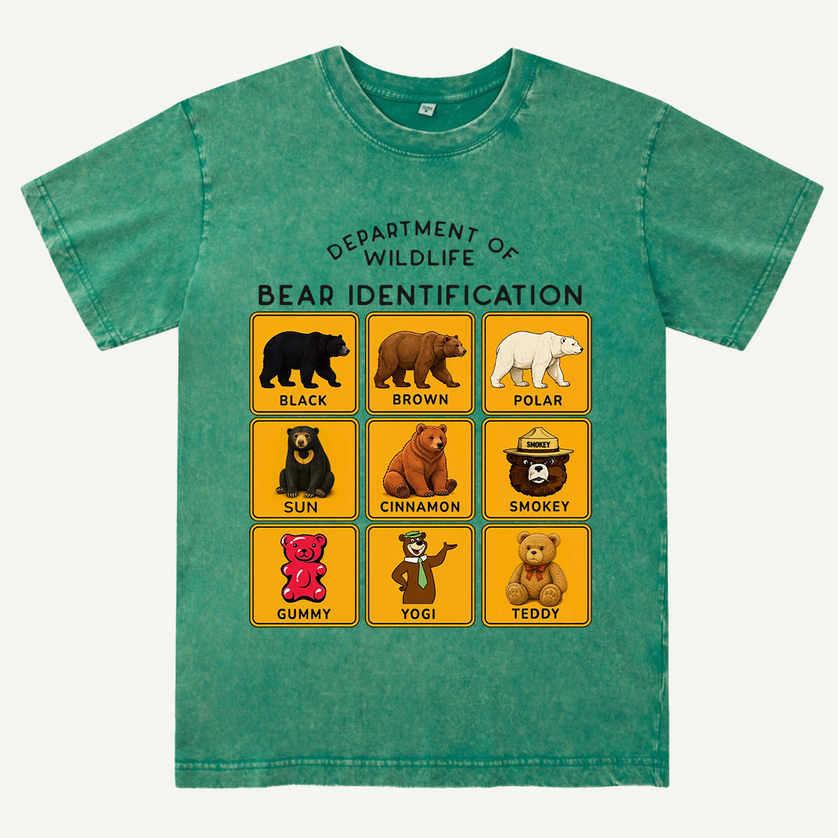 Department of Wildlife Bear Identification Gummy Bear Washed T-Shirt
