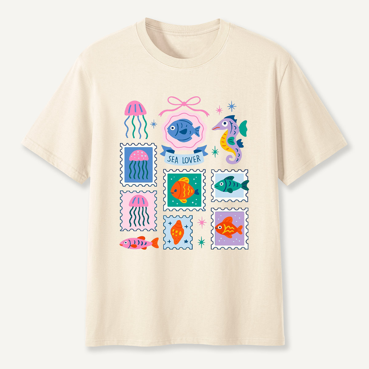 Sea Lover Stamp Ocean Animal Identification Guide T-Shirt