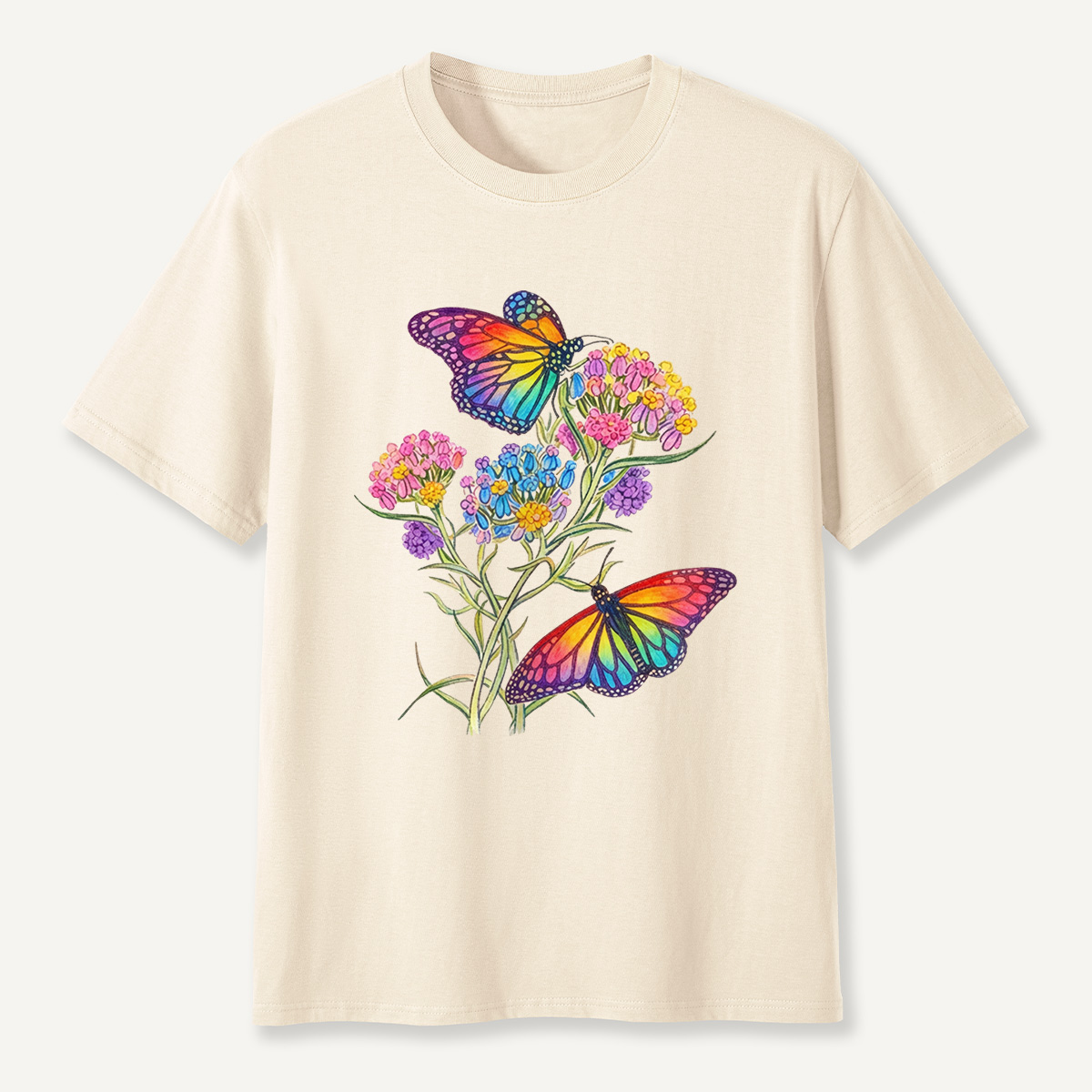 Rainbow Butterflies & Blooming Flowers T-Shirt