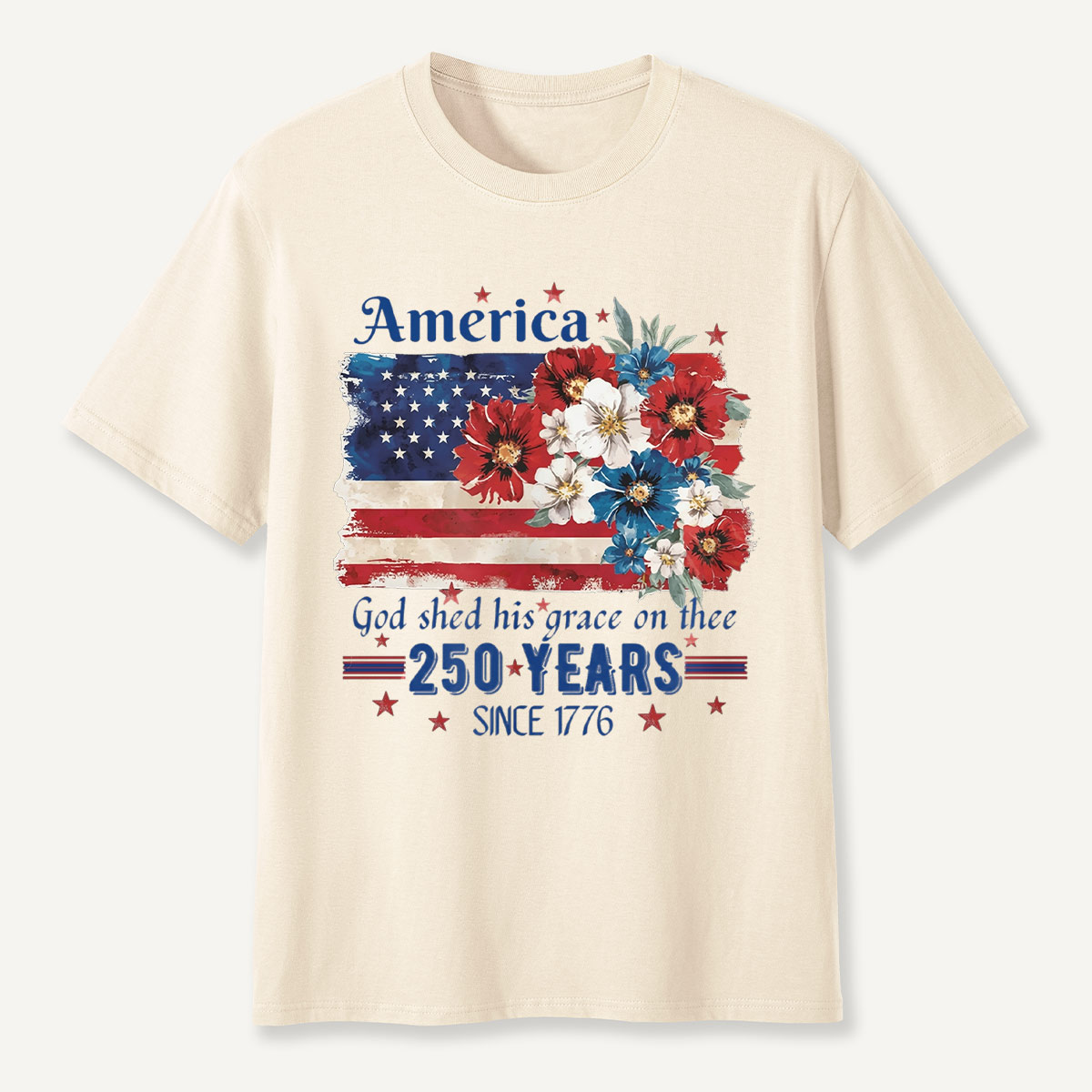 America 250 Years Since 1776 Floral Flag T-Shirt