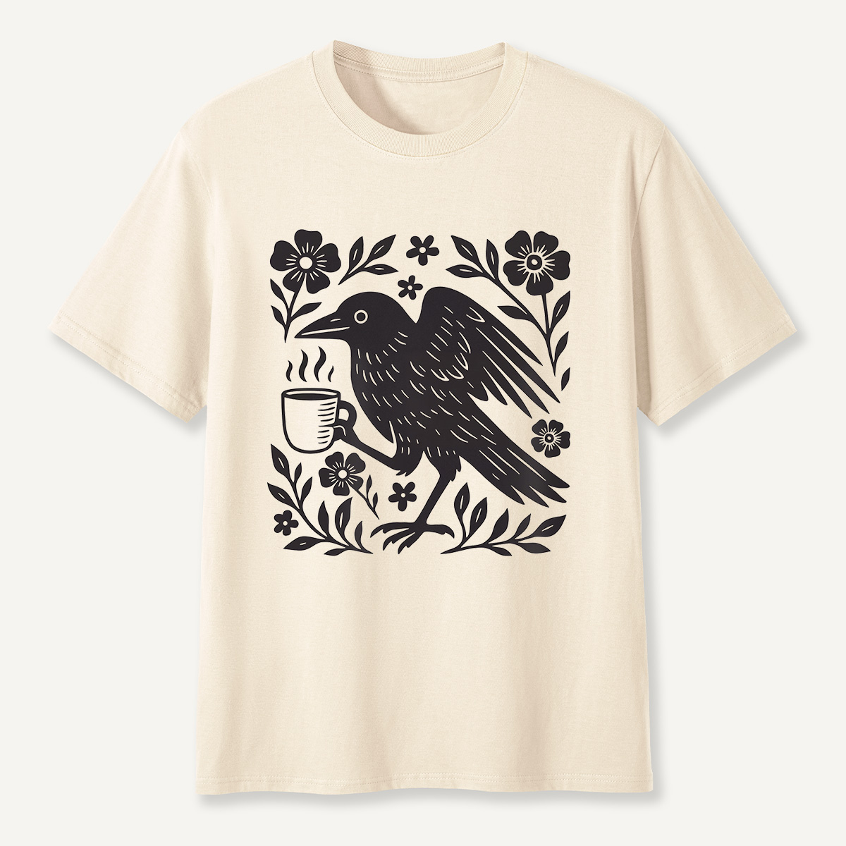 MDCTBYWY26071701Coffee Crow Folk Art T-Shirt