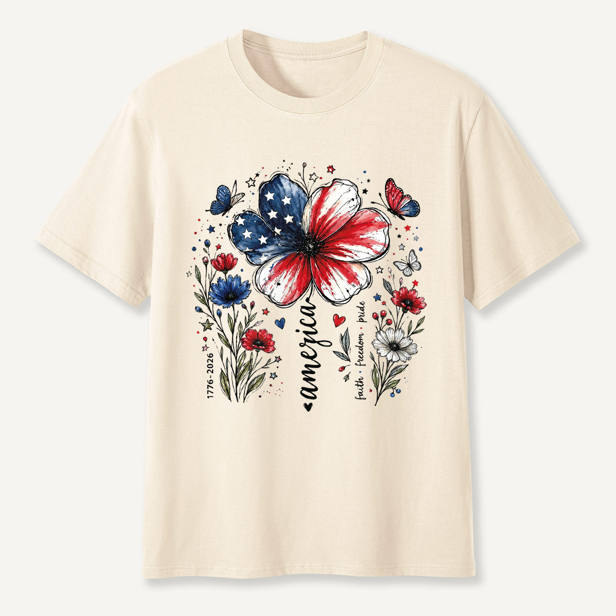 USA 250th Anniversary Floral T-Shirt