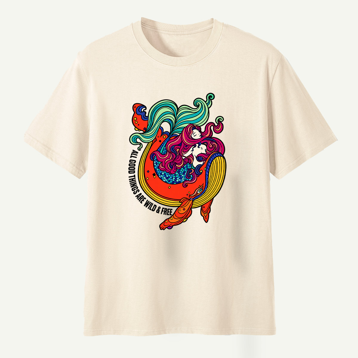 All Good Things Are Wild And Free Mermaid Ocean Wave T-Shirt