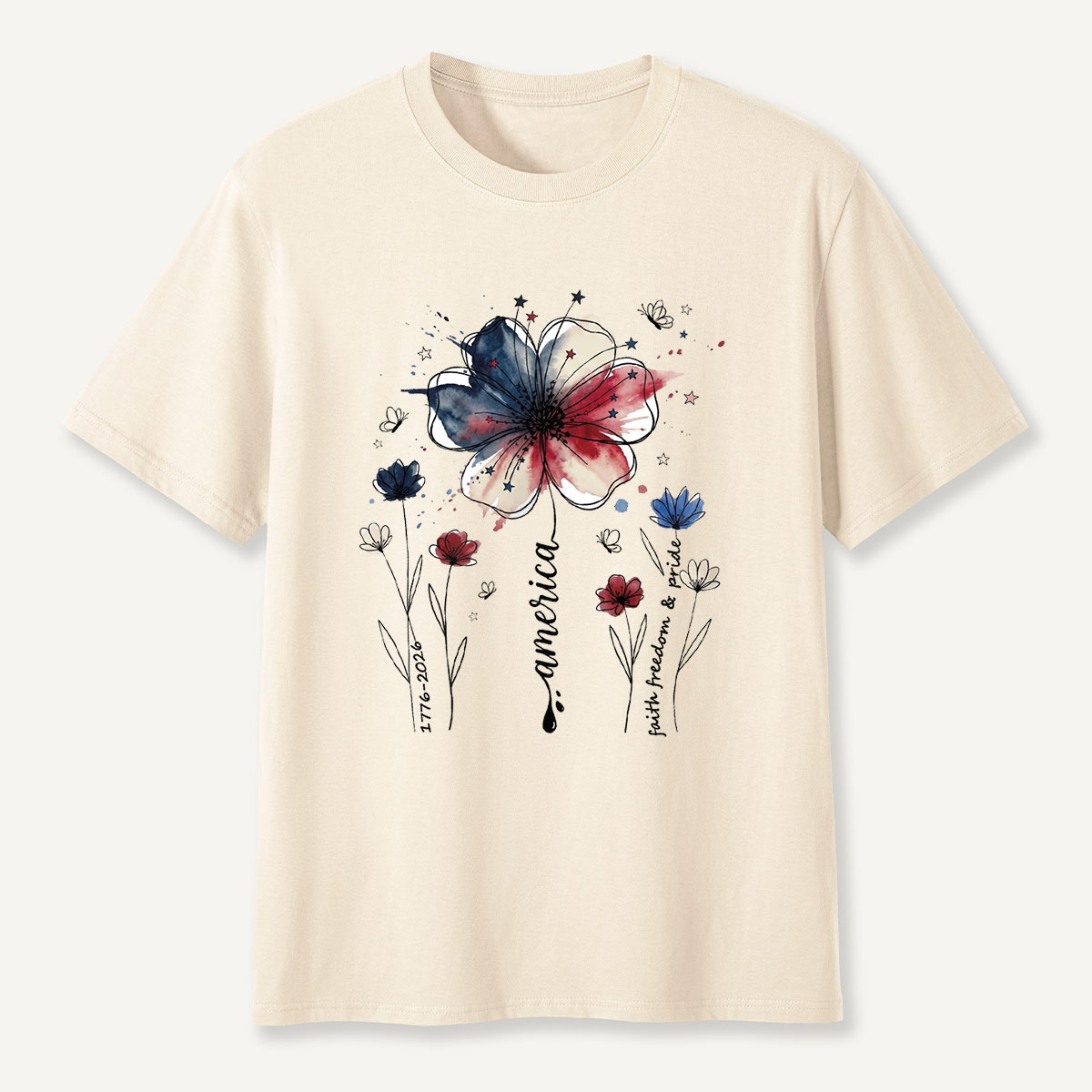 America 1776‑2026 Floral Independence Day T-Shirt