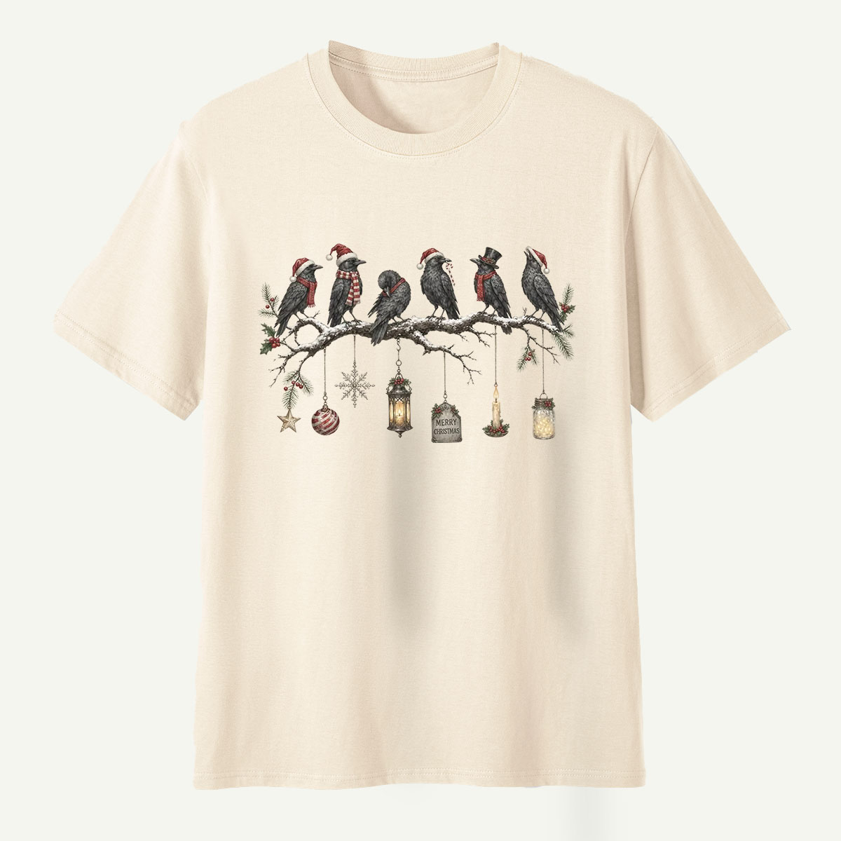 Christmas Ravens On Snowy Branch T-Shirt