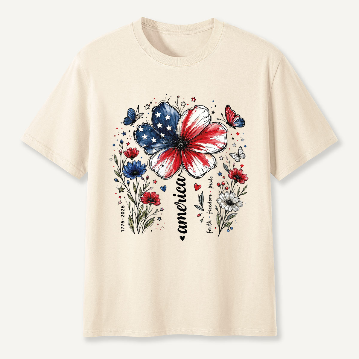 USA 250th Anniversary Floral T-Shirt