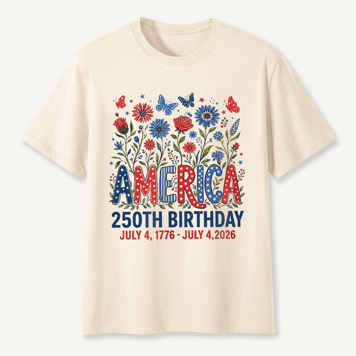 America 250th Birthday July 4 1776‑2026 Floral T‑Shirt