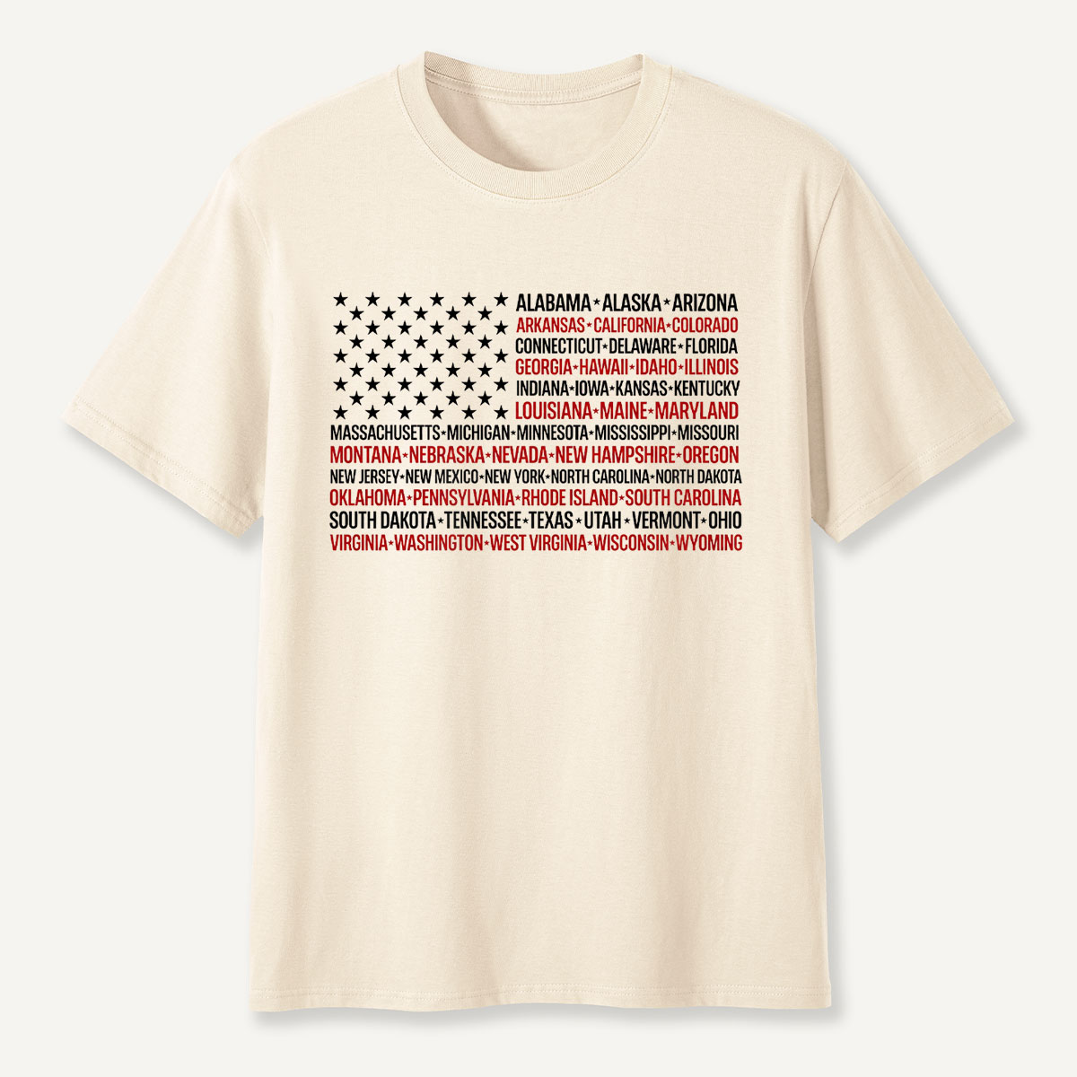 United States Flag with All 50 States Names T‑Shirt