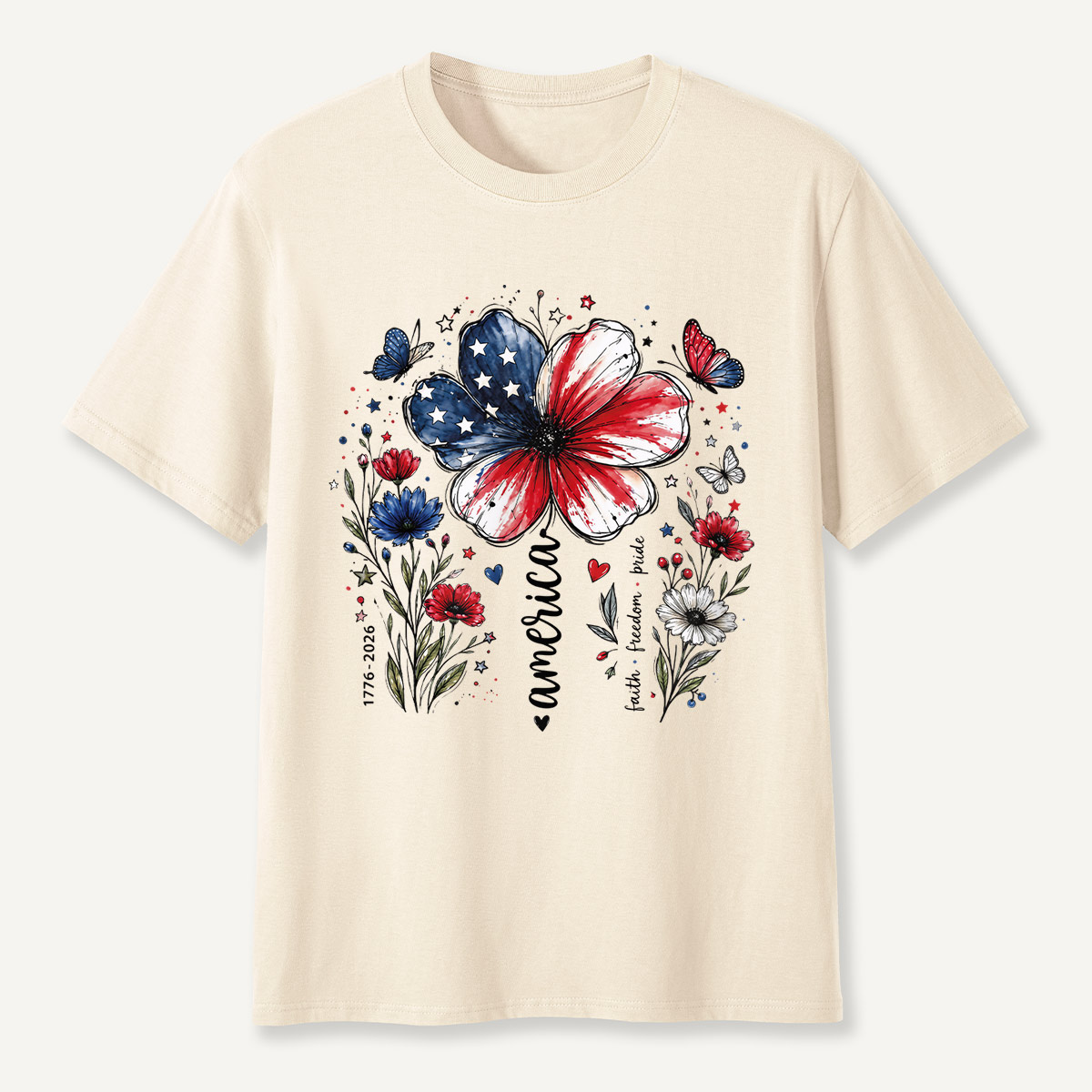 USA 250th Anniversary Floral T-Shirt