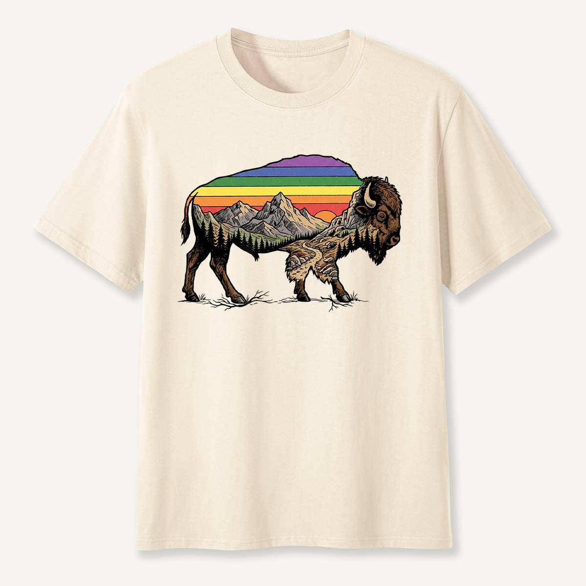 Mountain Sunset Bison Silhouette T-Shirt