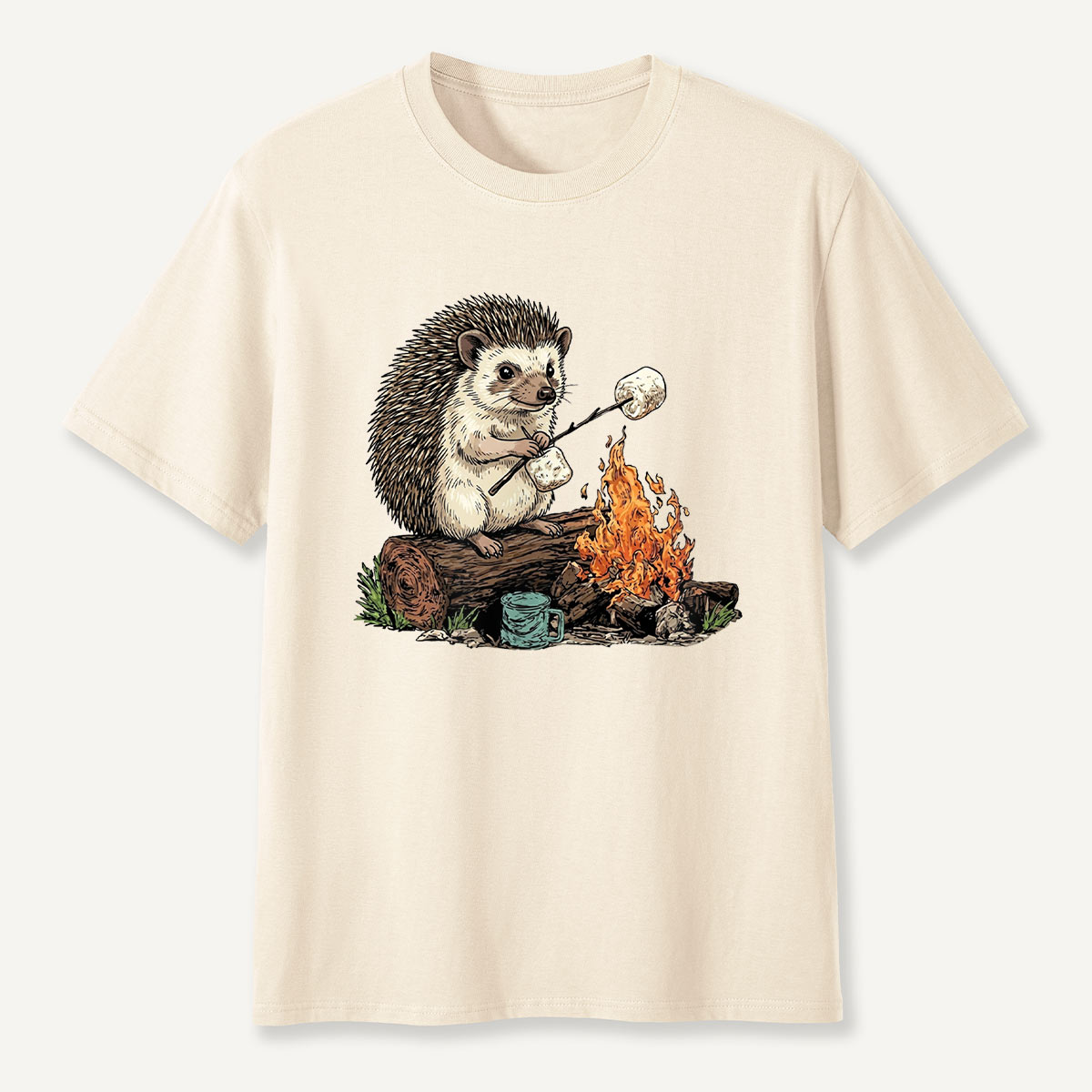 Hedgehog Roasting Marshmallow Campfire T-Shirt