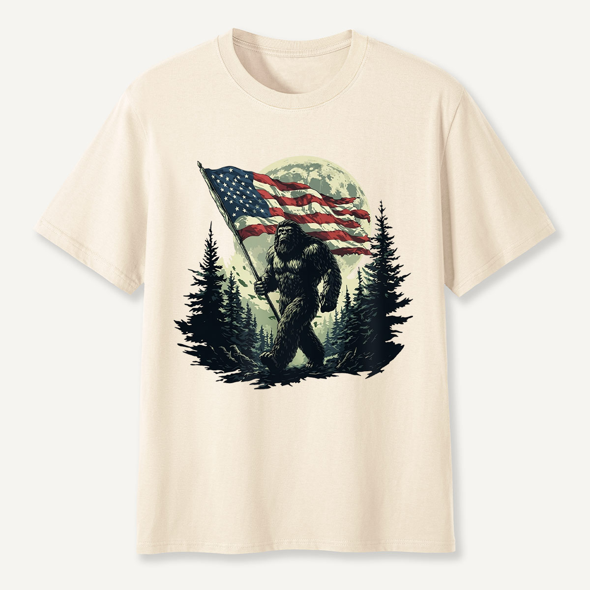 Forest Moon Cryptid with American Flag T-Shirt