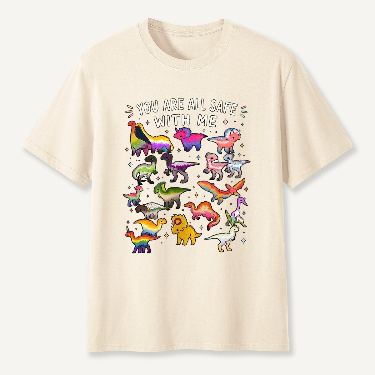 You Are Safe With Me Rainbow Dinosaur T-Shirt