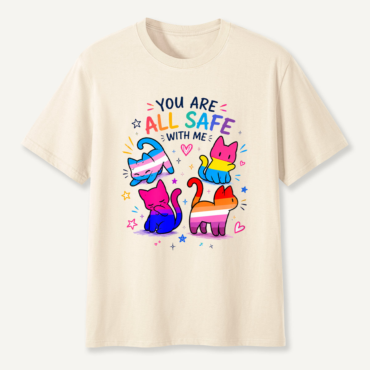 You Are All Safe With Me Rainbow Cat T-Shirt