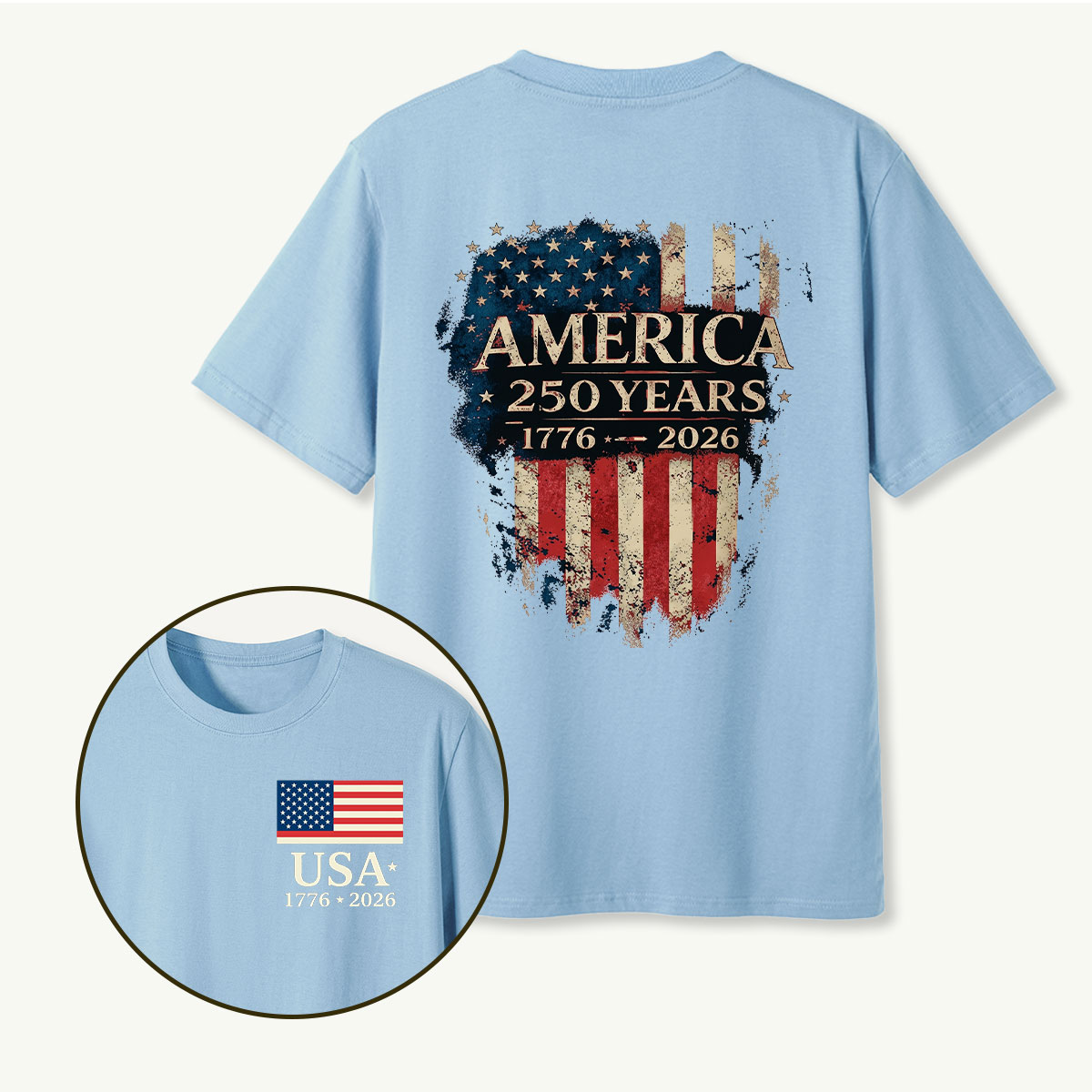 America 250 Years 1776‑2026 Distressed Flag Shield T‑Shirt