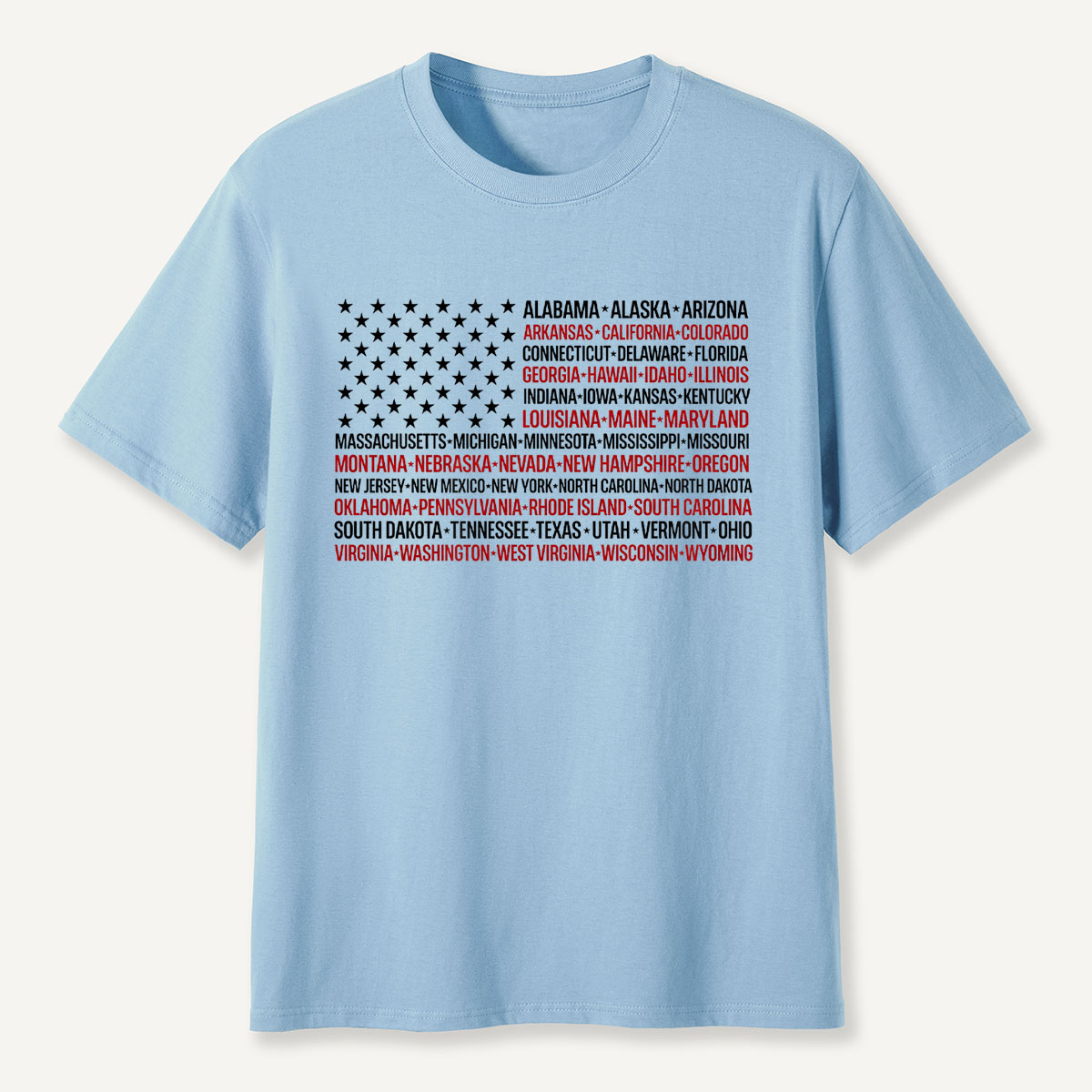 United States Flag with All 50 States Names T‑Shirt
