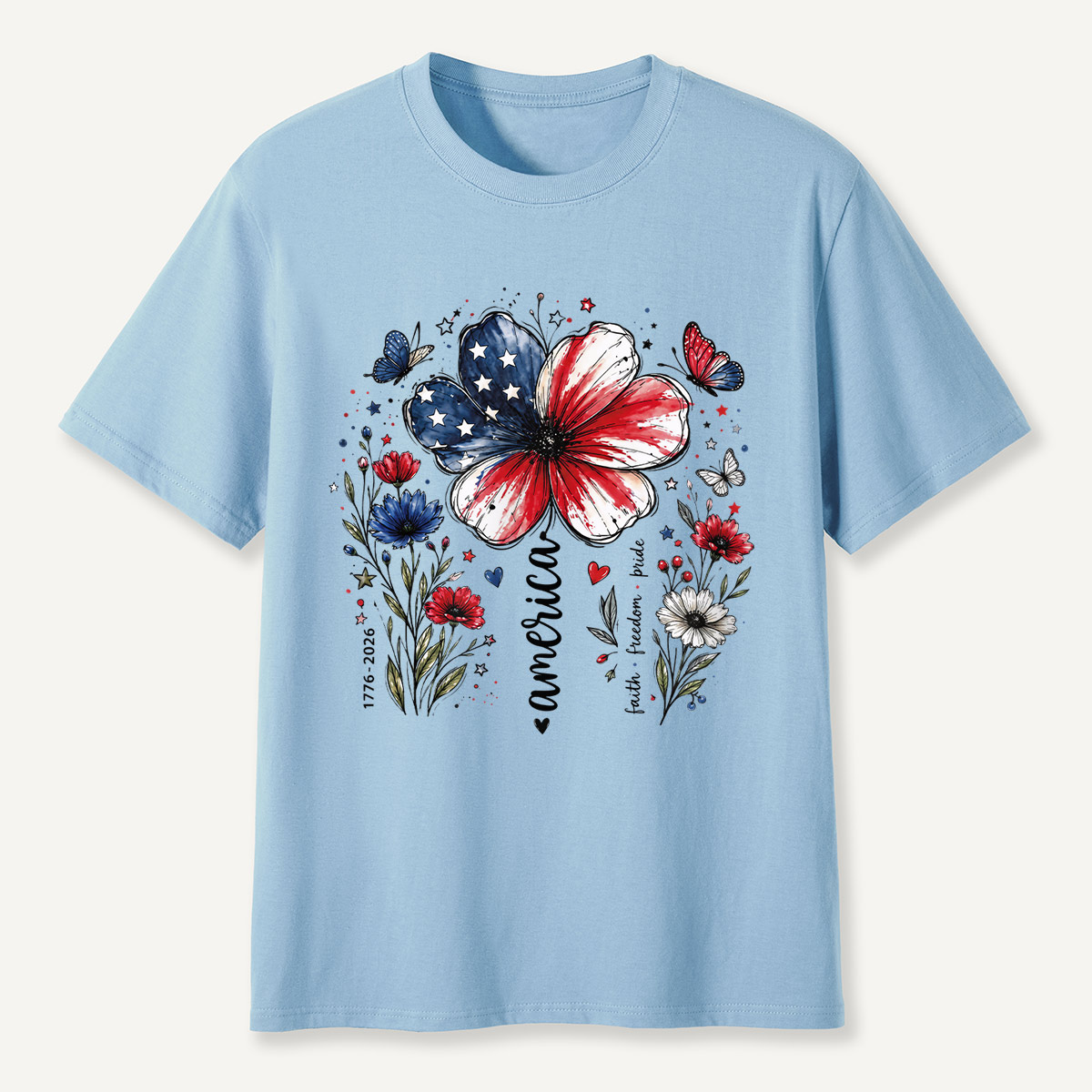 USA 250th Anniversary Floral T-Shirt