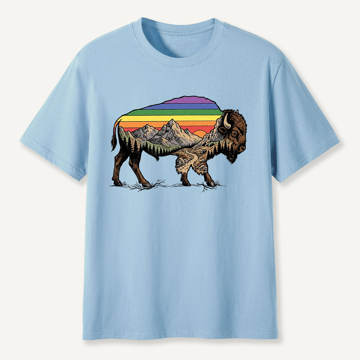 Mountain Sunset Bison Silhouette T-Shirt