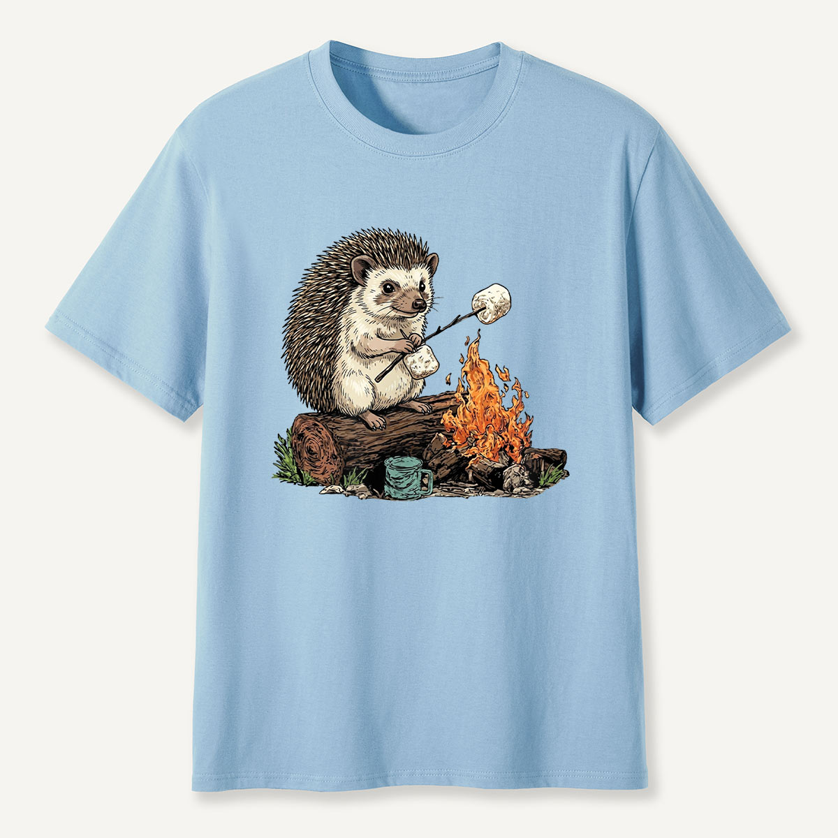 Hedgehog Roasting Marshmallow Campfire T-Shirt