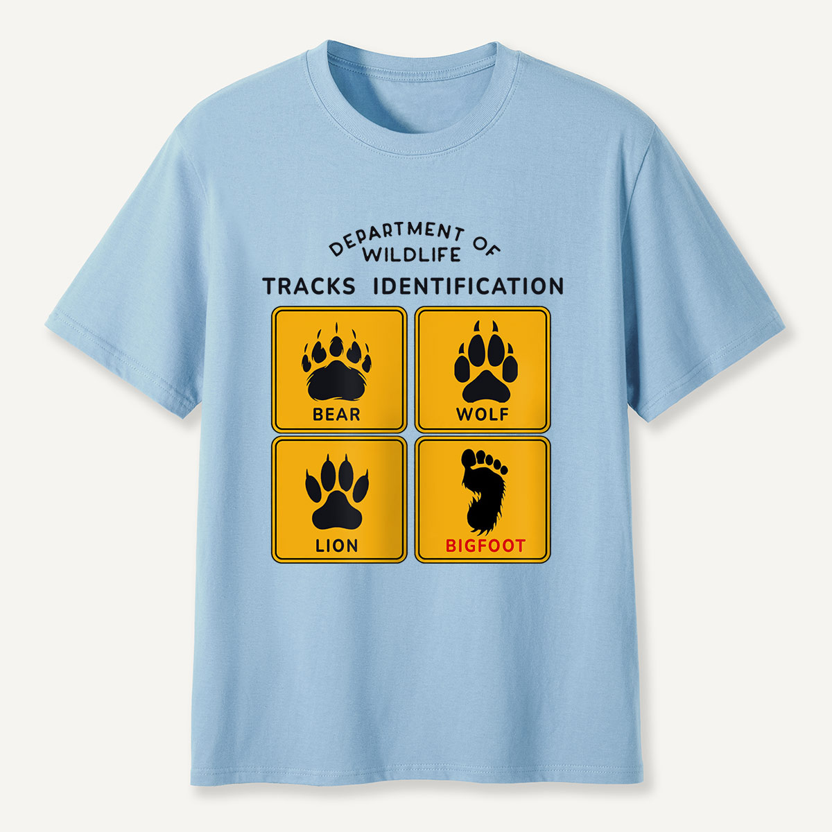 Department of Wildlife Tracks Identification Bear Wolf Lion Cryptids T-Shirt