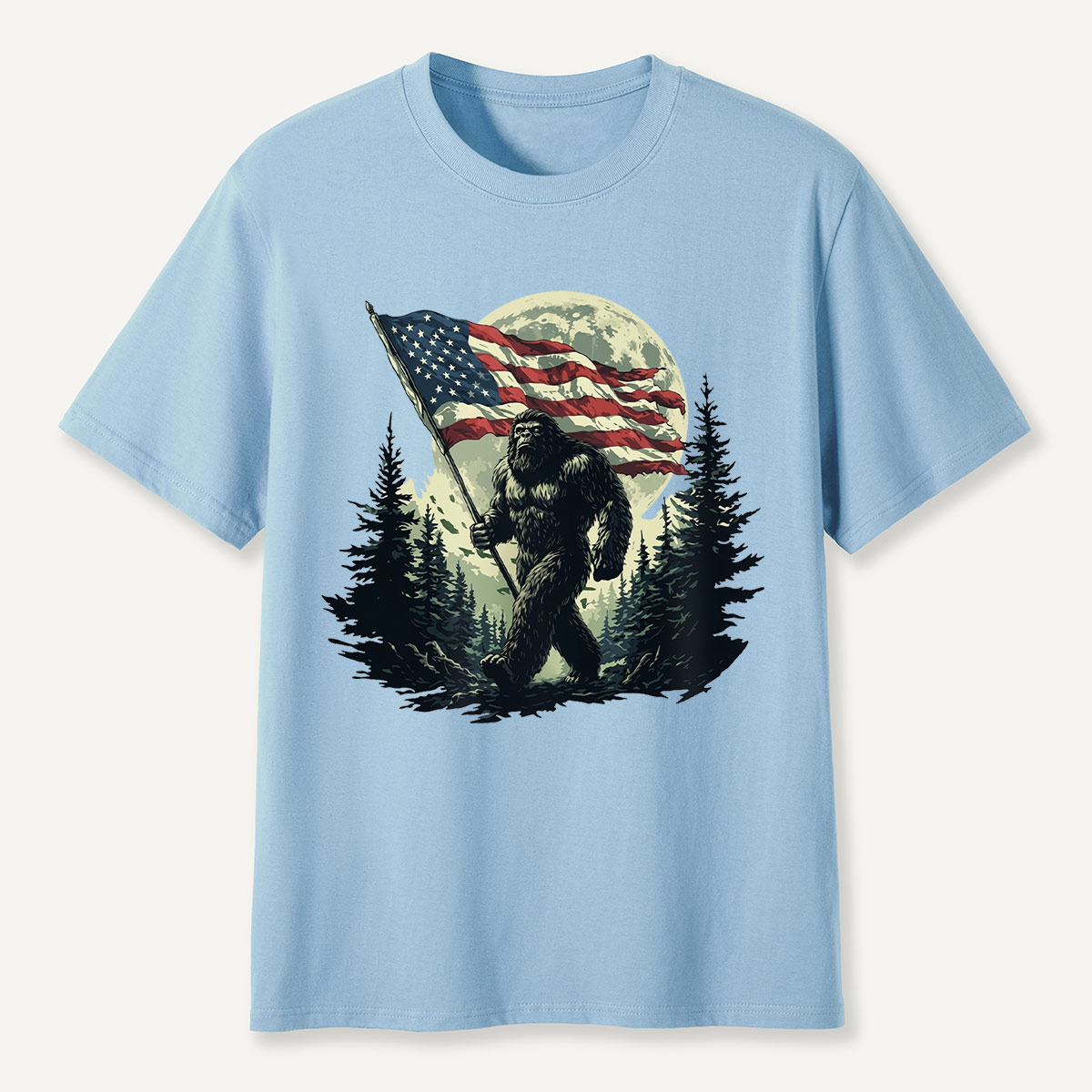 Forest Moon Cryptid with American Flag T-Shirt