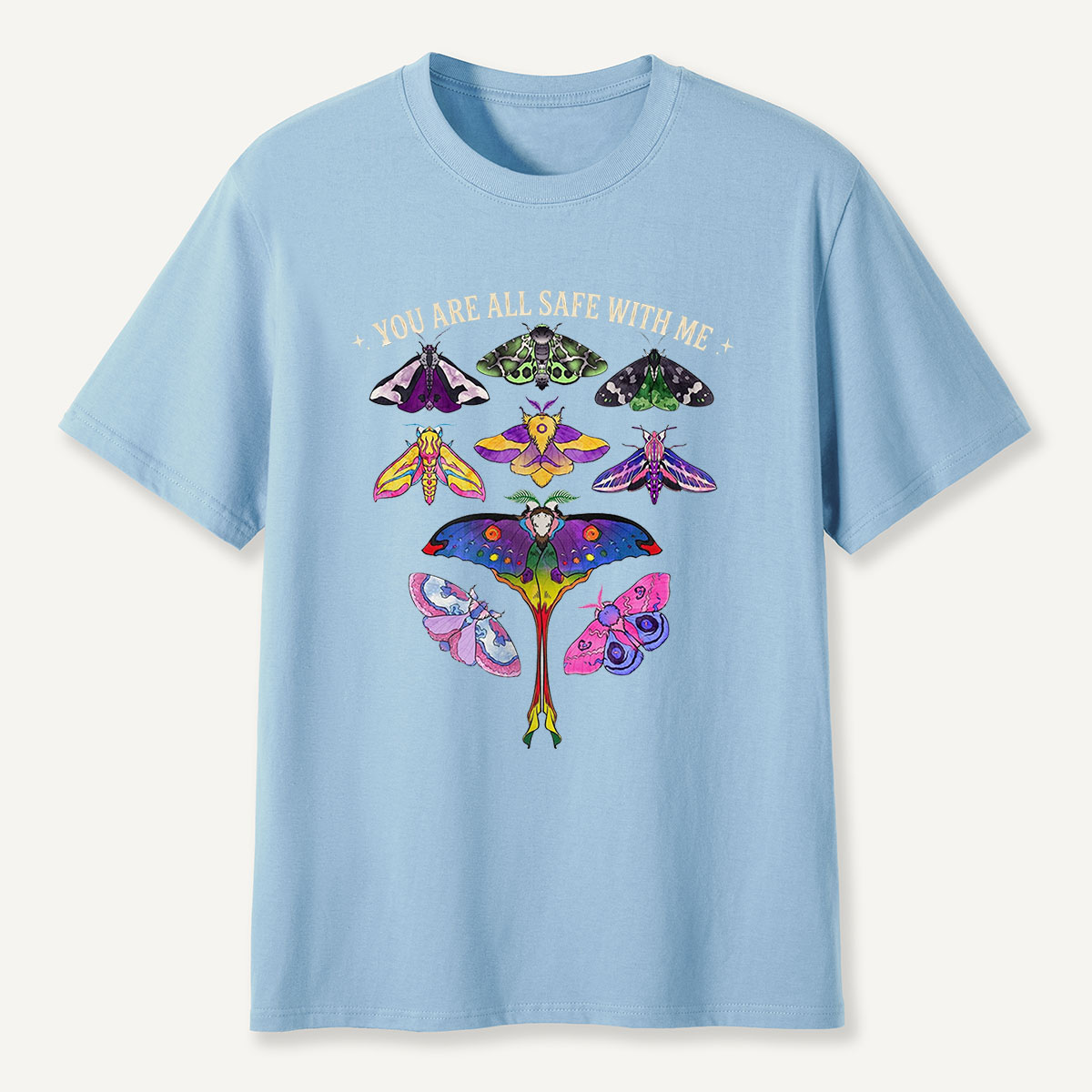 You Are Safe With Me Colorful Moth T-Shirt