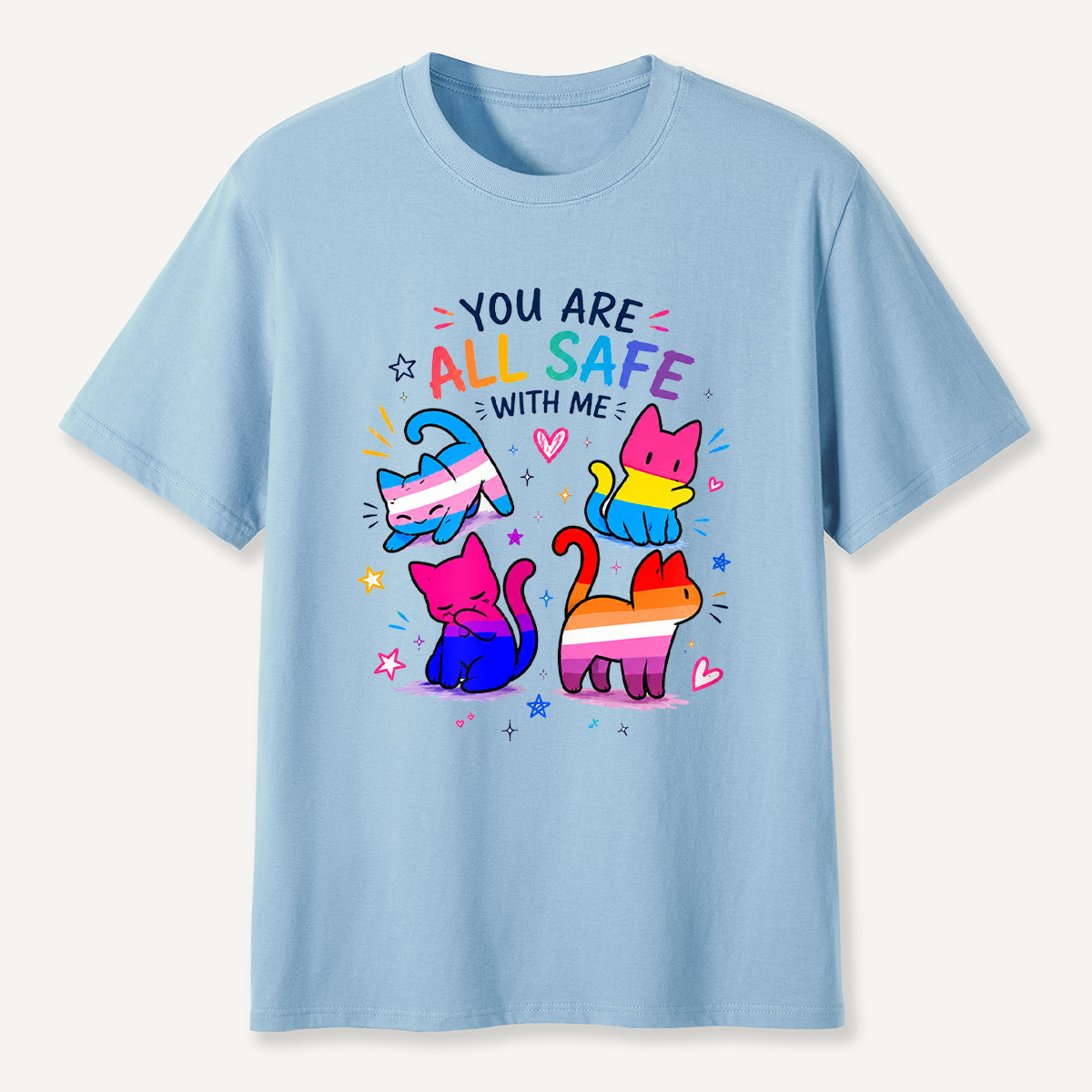 You Are All Safe With Me Rainbow Cat T-Shirt