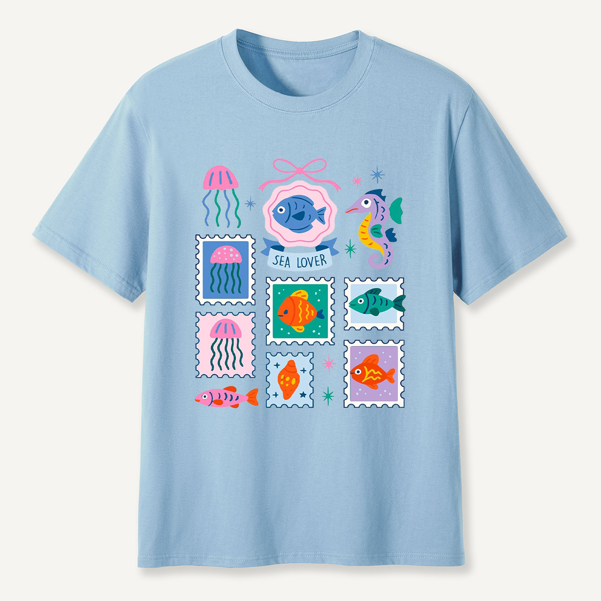 Sea Lover Stamp Ocean Animal Identification Guide T-Shirt