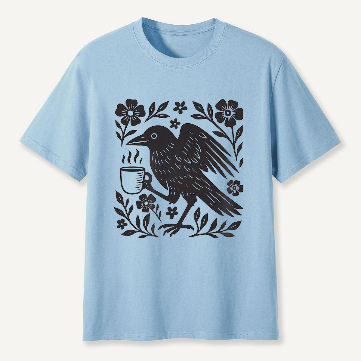 MDCTBYWY26071701Coffee Crow Folk Art T-Shirt