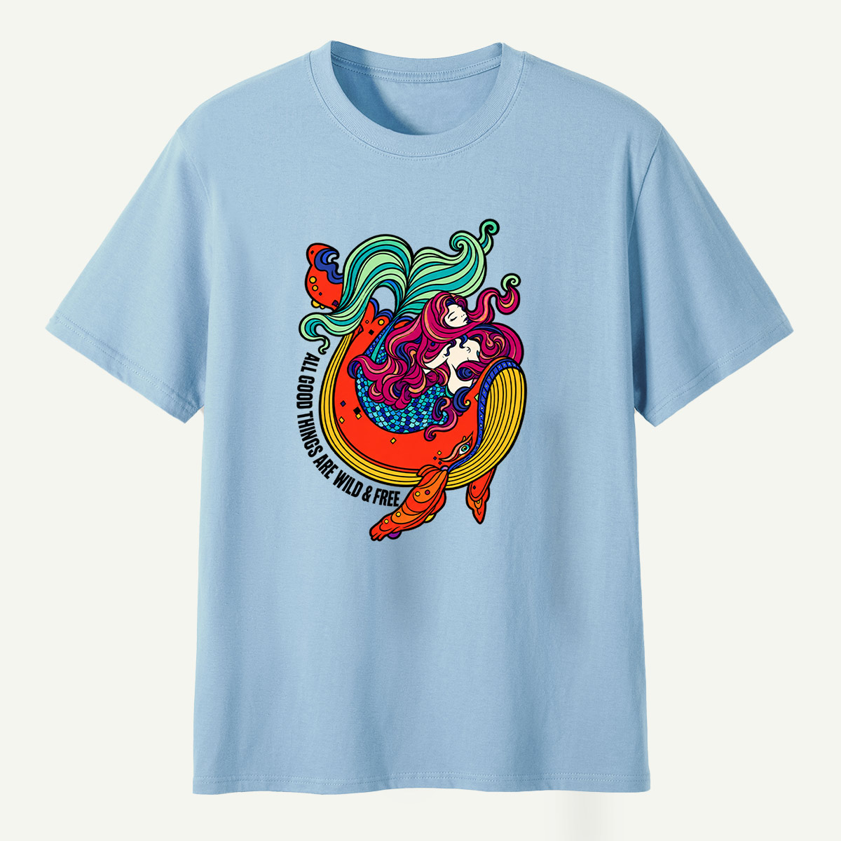 All Good Things Are Wild And Free Mermaid Ocean Wave T-Shirt