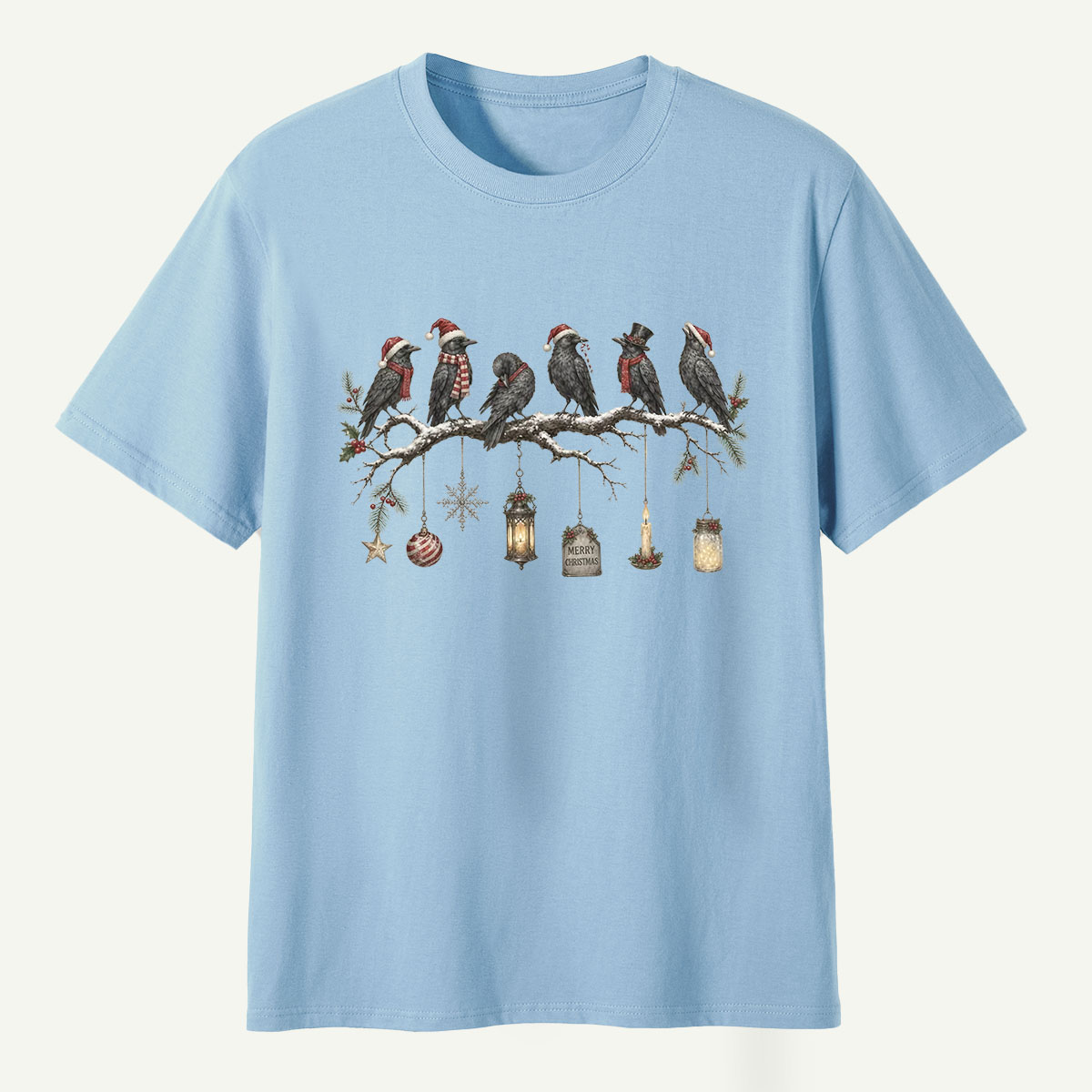 Christmas Ravens On Snowy Branch T-Shirt