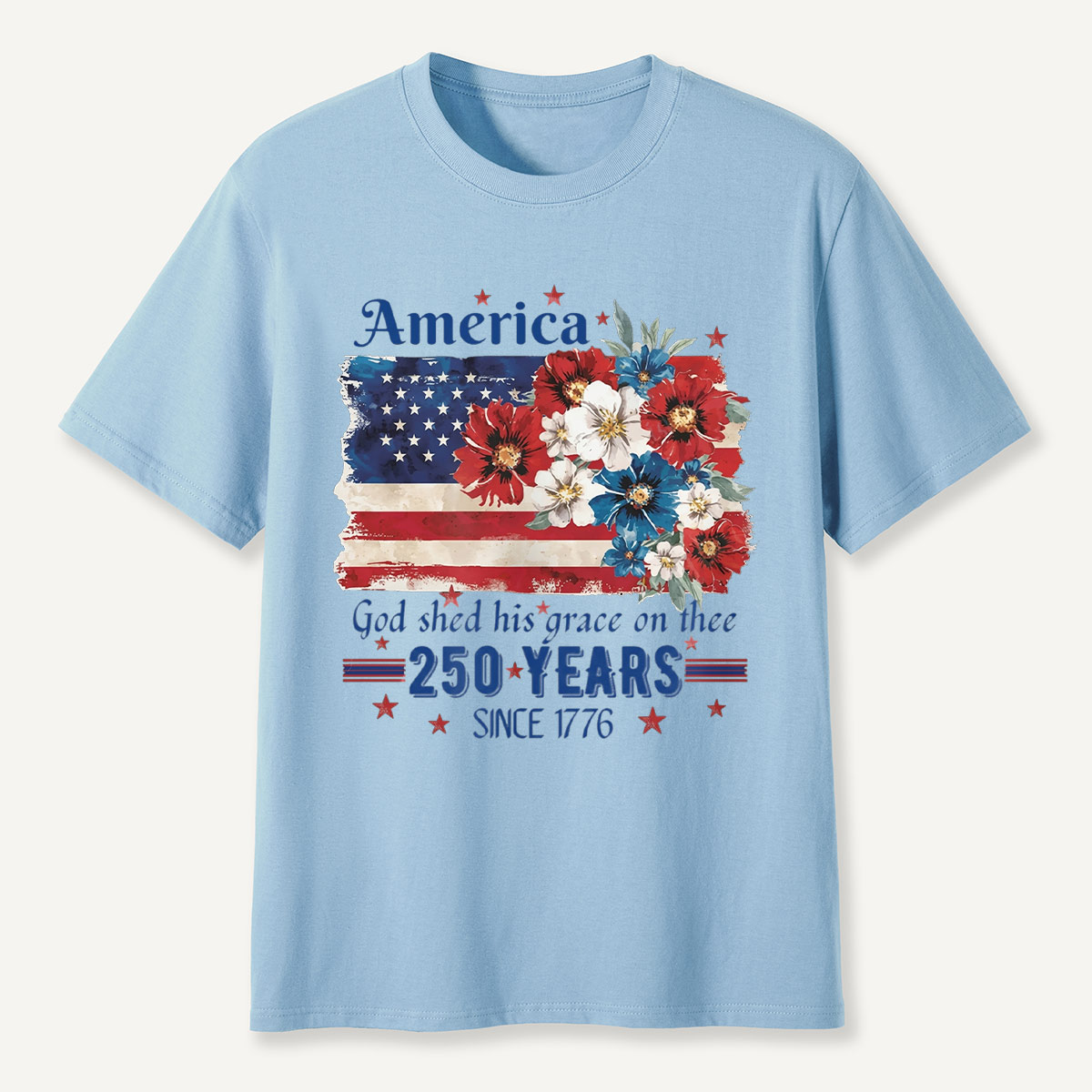 America 250 Years Since 1776 Floral Flag T-Shirt