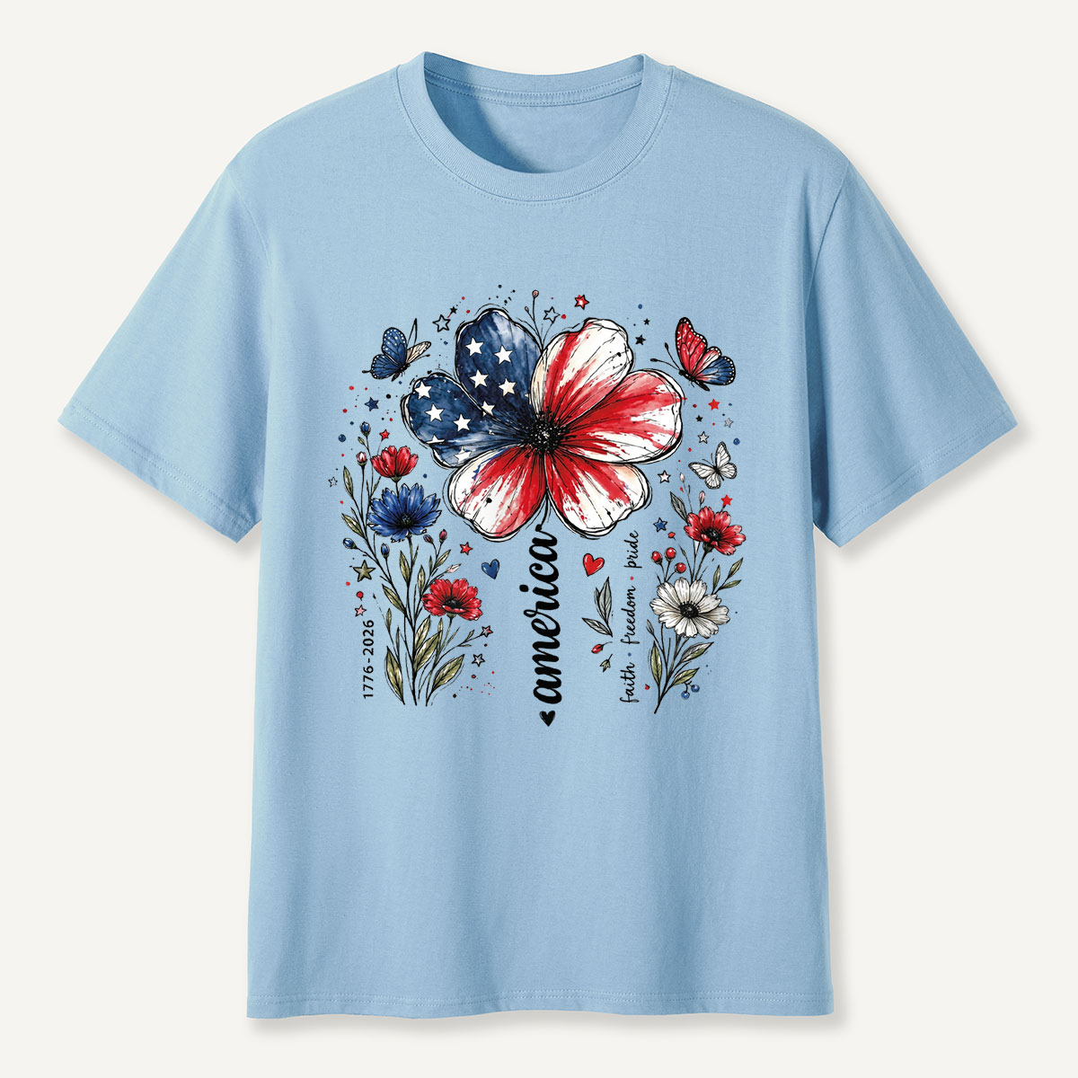 USA 250th Anniversary Floral T-Shirt